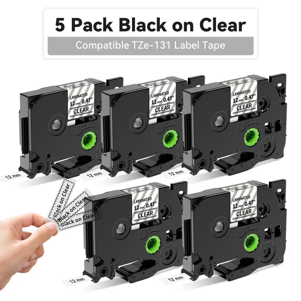 5-Pack TZe-231 Laminated Label Tape – Brother P-Touch Compatible Label Printer Tape Richie's 5PK Black on Clear 6mm