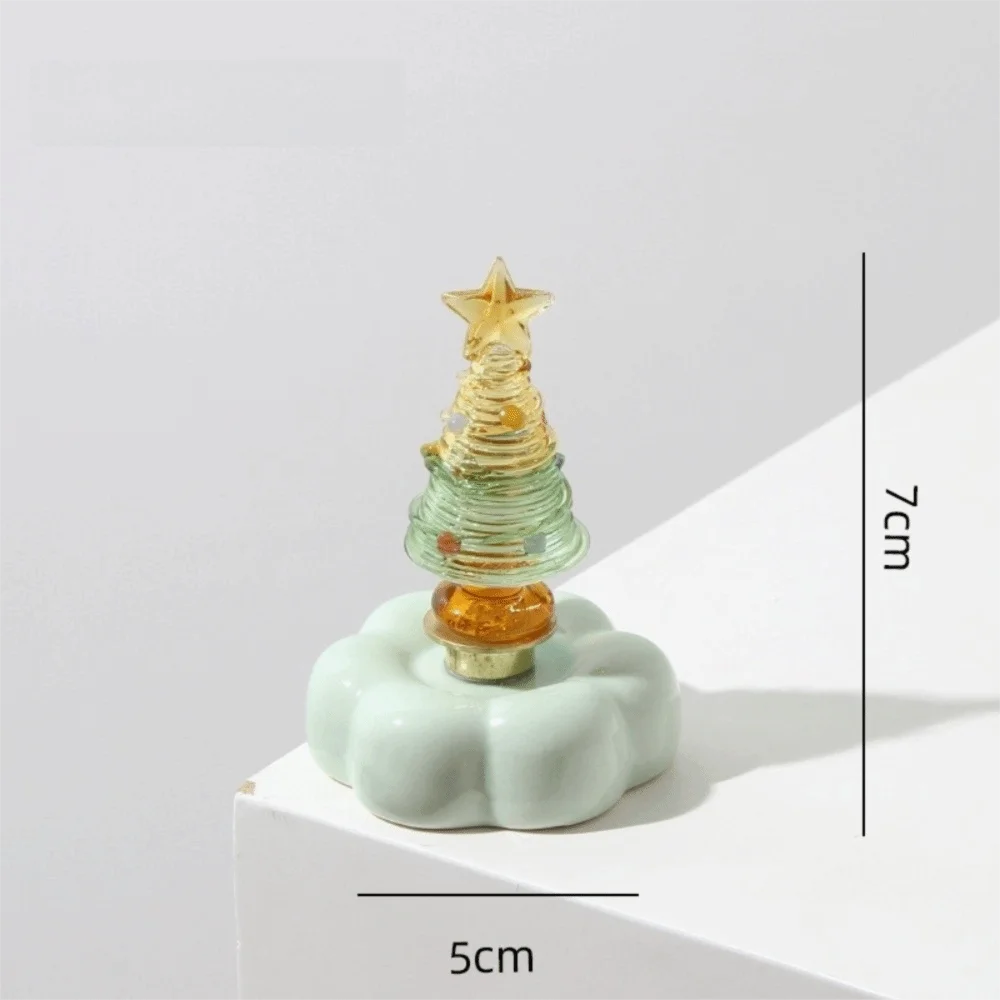 Glass Christmas Tree Figurine with Rotating Ceramic Base | Mini Christmas Figurine Richie's Yellow Green
