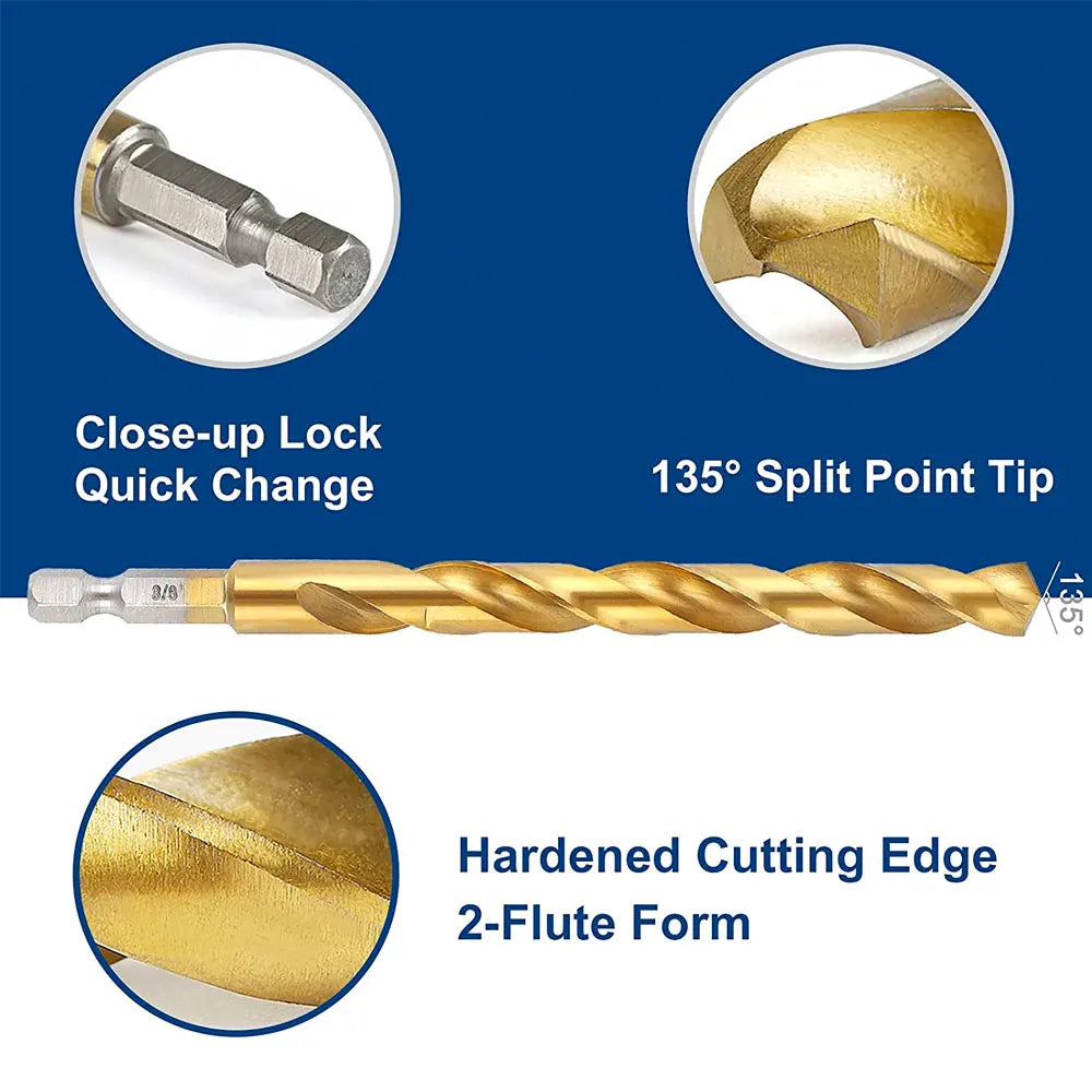 13-Pc SAE Titanium HSS Twist Drill Bit Set – Hex Shank 1/16"–1/4" Twist Drill Bit Set Richie's
