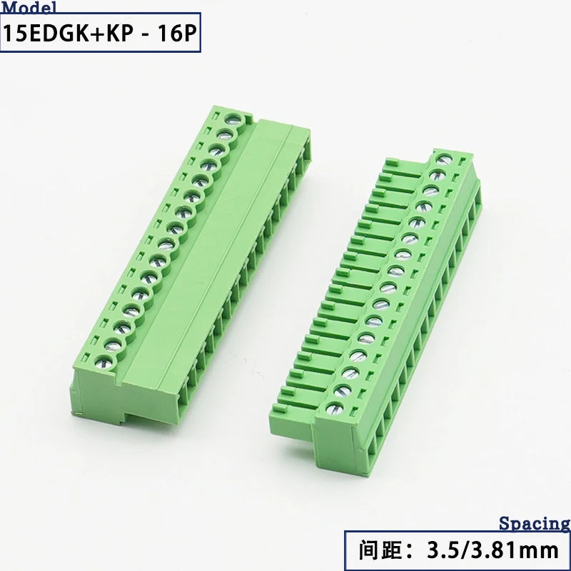 15EDGK PCB Screw Terminal Block 2–24 Pin Plug-In Connector Set PCB Terminal Block Richie's 16P 3.81MM 1 Set