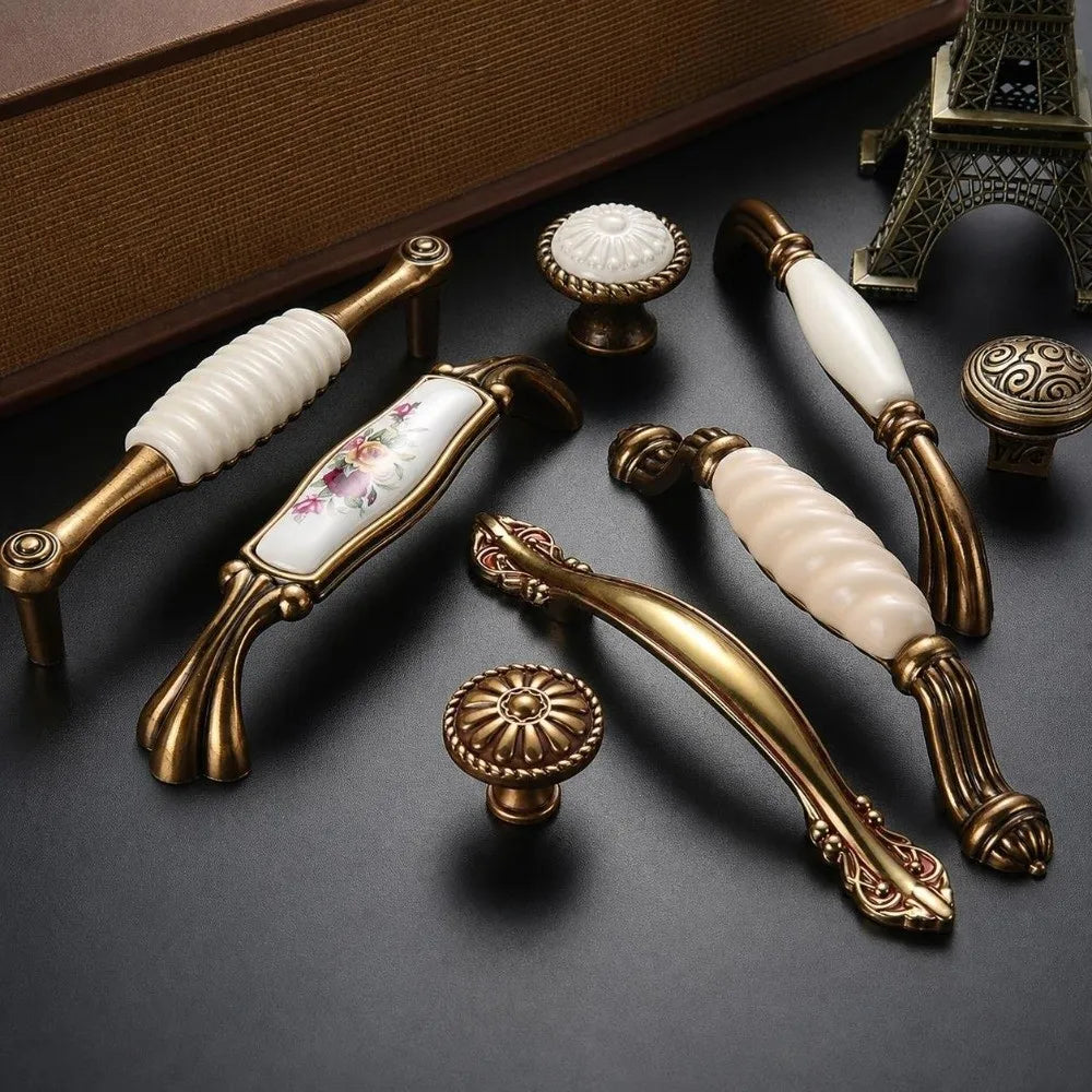 Zinc Alloy Ceramic Cabinet Pulls Antique Gold Drawer Handles Cabinet Pulls Richie's