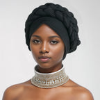 Double Braid Halo Turban Cap – African Headwrap for Women Turban Headwrap Richie's Black