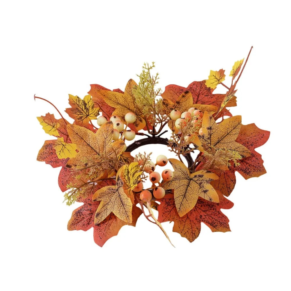 Faux Maple Leaf Autumn Candle Wreath Table Centerpiece Ring Candle Wreath Ring Richie's Style-3