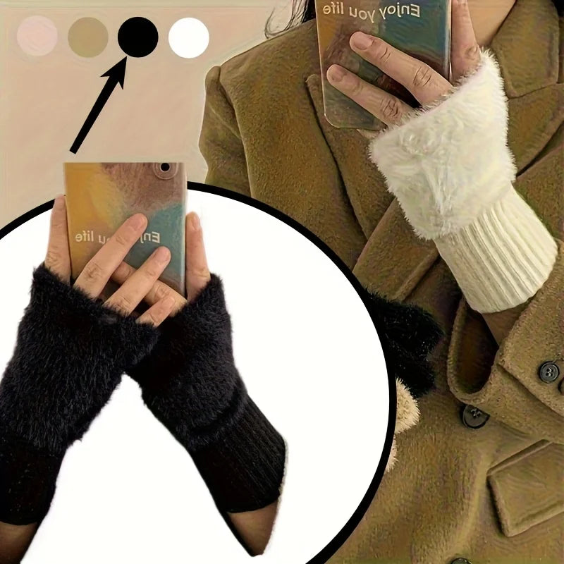 Women's Soft Fingerless Winter Gloves – Elastic Fit, Pure White Fingerless Winter Gloves Richie's