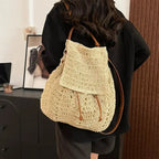 Large Woven Straw Drawstring Backpack for Women | Casual Woven Straw Backpack Richie's