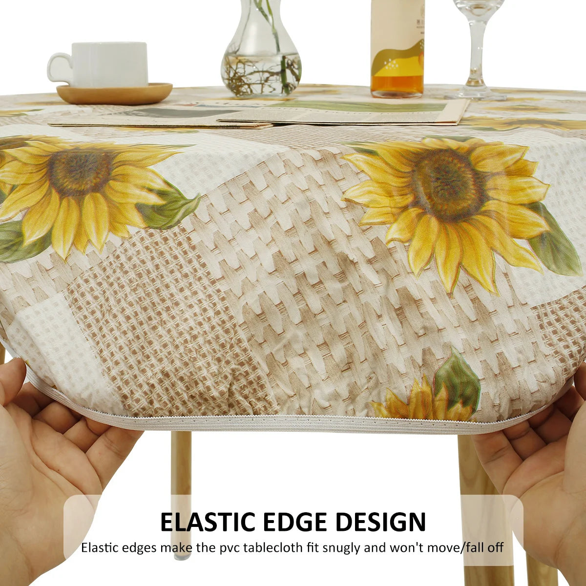 Waterproof Round PVC Tablecloth with Elastic Edge & Flannel Back Round Tablecloth Richie's