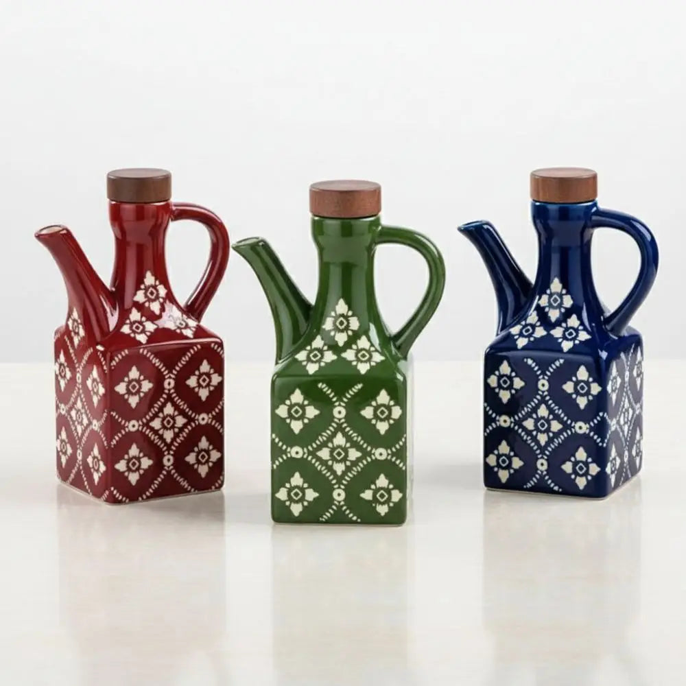 Blue Printed Ceramic Oil & Vinegar Pot with Handle 250ml Ceramic Oil Pot Richie's