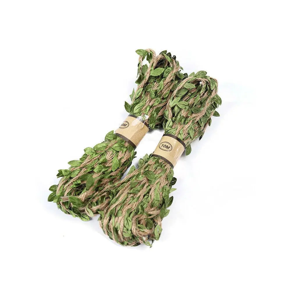 Vintage Jute Twine Burlap Rope with Artificial Leaves 5M/10M Decorative Craft Twine Richie's