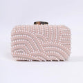 Ladies Pearl Beaded Evening Clutch Bag with Long Chain Evening Clutch Bag Richie's Champagne