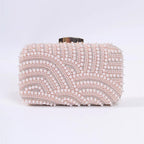 Ladies Pearl Beaded Evening Clutch Bag with Long Chain Evening Clutch Bag Richie's Champagne