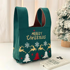 Christmas Knitted Spandex Tote Bag – Santa & Tree Gift Bag Holiday Gift Tote Bag Richie's D 1pc 20X35 CM