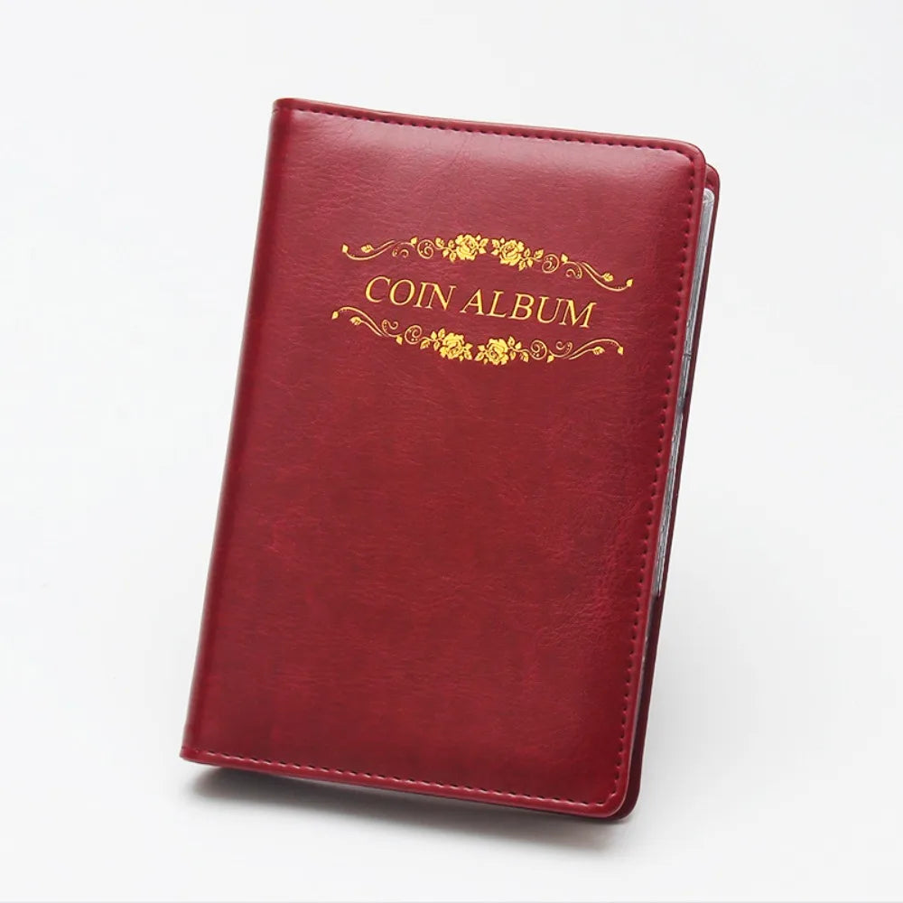 PU Leather Coin Album 120 Pockets – Crown & Rose Design Coin Collection Album Richie's Rose Red