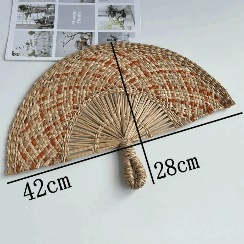 Handmade Natural Seaweed Straw Fan – Boho Semicircular Woven Fan Woven Decorative Fan Richie's C