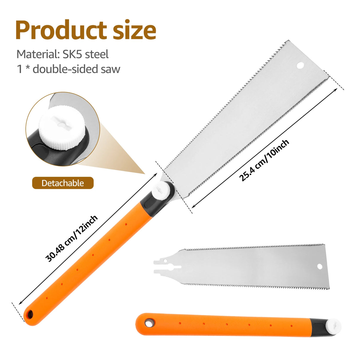 Toorise Double-Sided Japanese Pull Saw – 10" SK5 Steel Blade Japanese Pull Saw Richie's Orange