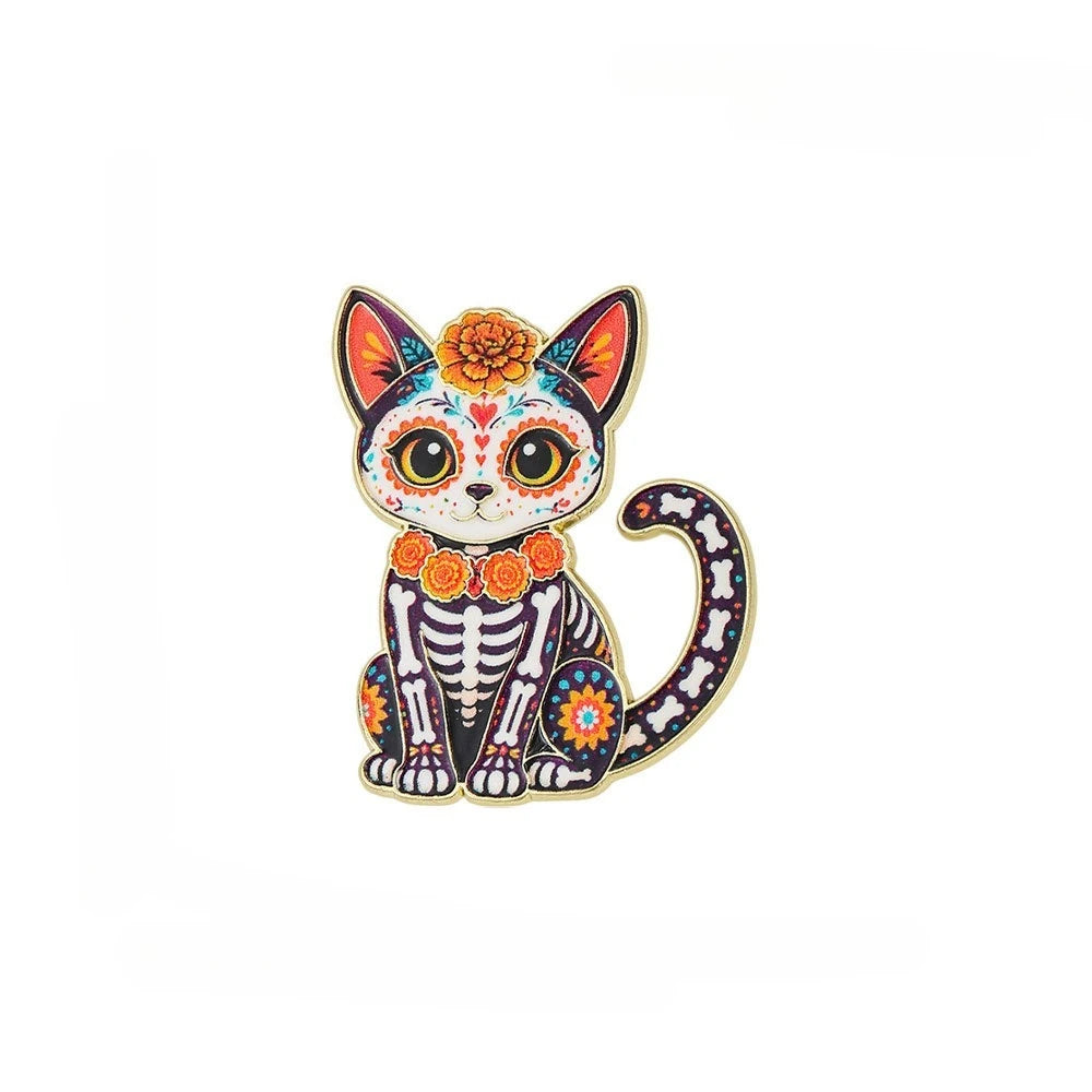 Day of the Dead Skeleton Cat Enamel Pin | Día de Muertos Enamel Lapel Pin Richie's 1pc