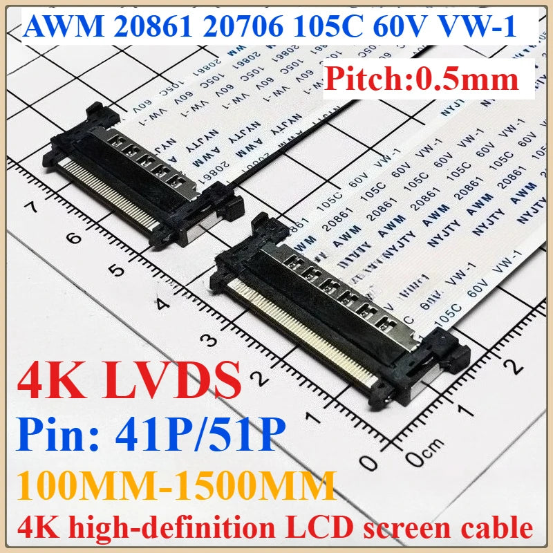 41/51 Pin 4K LVDS LCD FFC Cable 0.5mm Pitch AWM V-by-One FFC LCD Cable Richie's