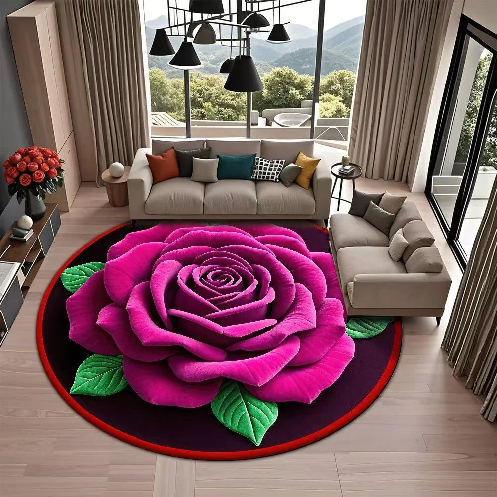 Non-Slip Round Rose Floor Mat 3D Flower Carpet 23.6" Decorative Floor Mat Richie's Rose Red