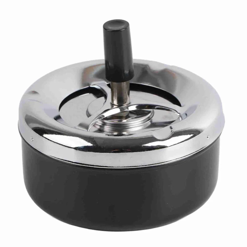 Modern Round Stainless Steel Ashtray – Windproof Spinning Lid Stainless Steel Ashtray Richie's