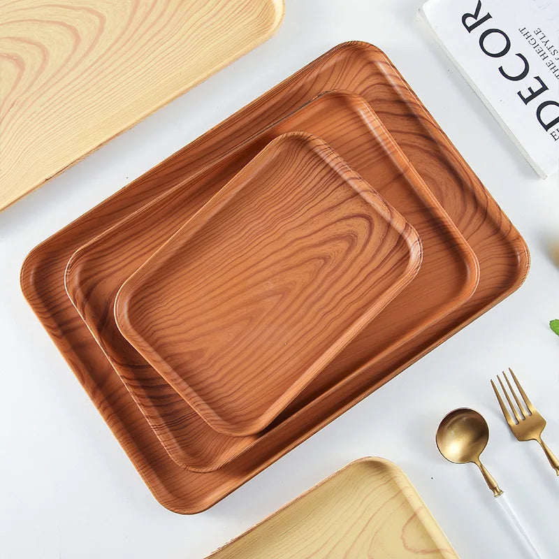 Wood Grain PP Plastic Serving Tray – Tea, Coffee & Food Serving Tray Richie's