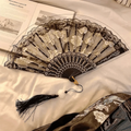 Floral Lace Foldable Hand Fan with Tassel – Dance & Party Decorative Hand Fan Richie's Black