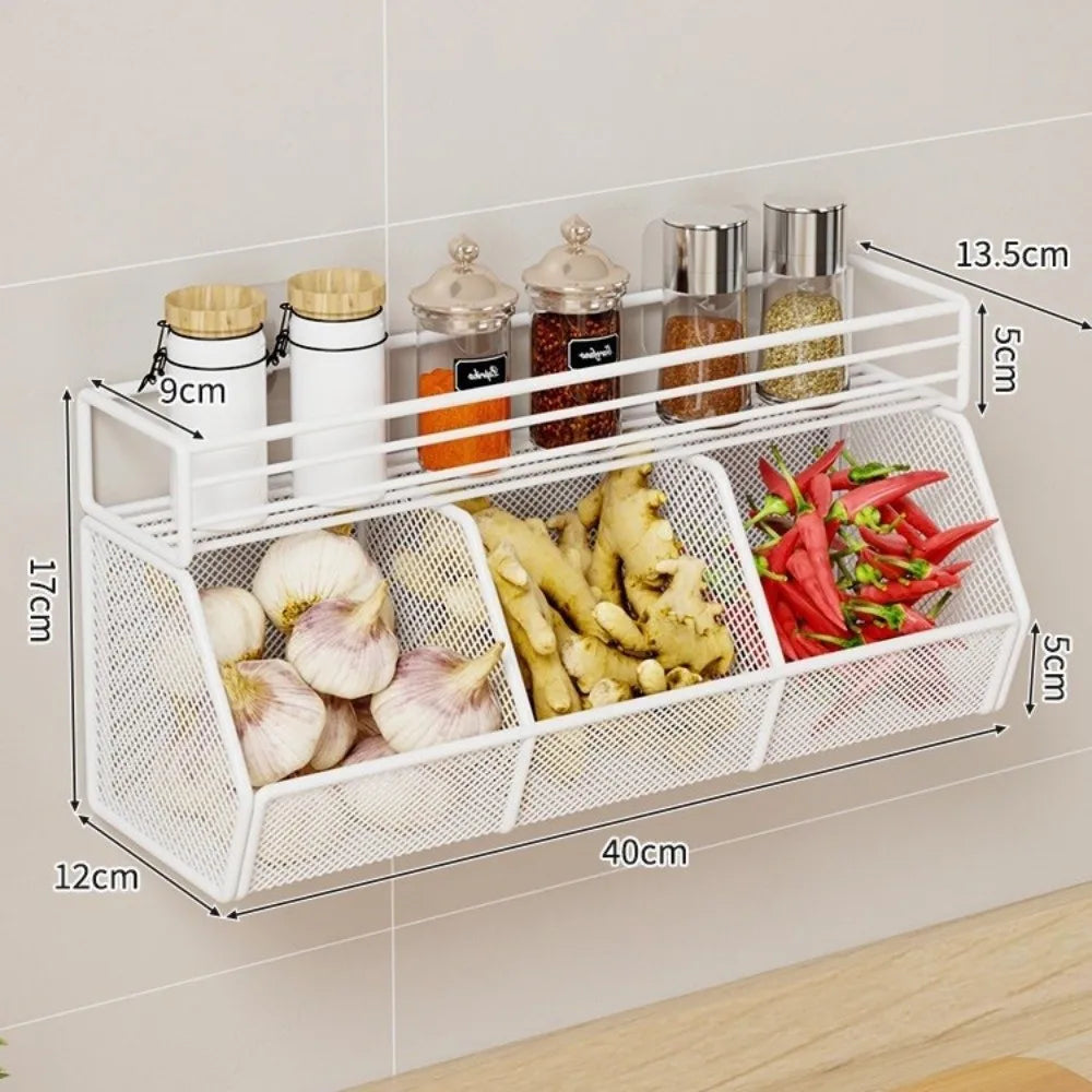 Wall Mounted Kitchen Storage Rack – Carbon Steel Grid Shelf Kitchen Storage Rack Richie's White