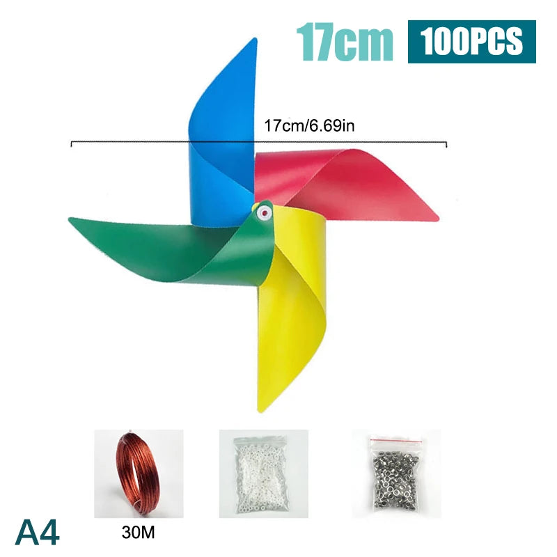 100Pcs Plastic Pinwheels Decorative Windmill Set + 30M Rope Garden Pinwheel Set Richie's A4