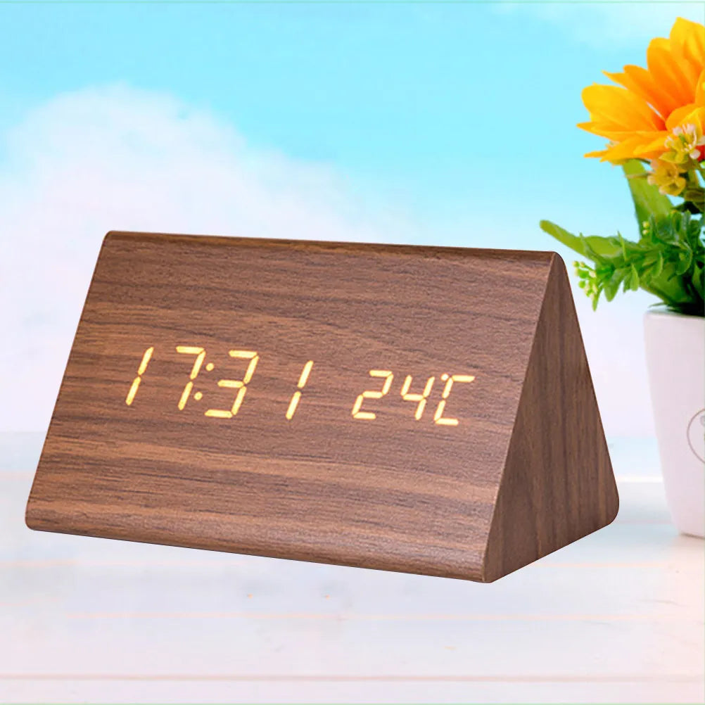Wood Digital Alarm Clock LED Display, Temp & Snooze Digital Alarm Clock Richie's