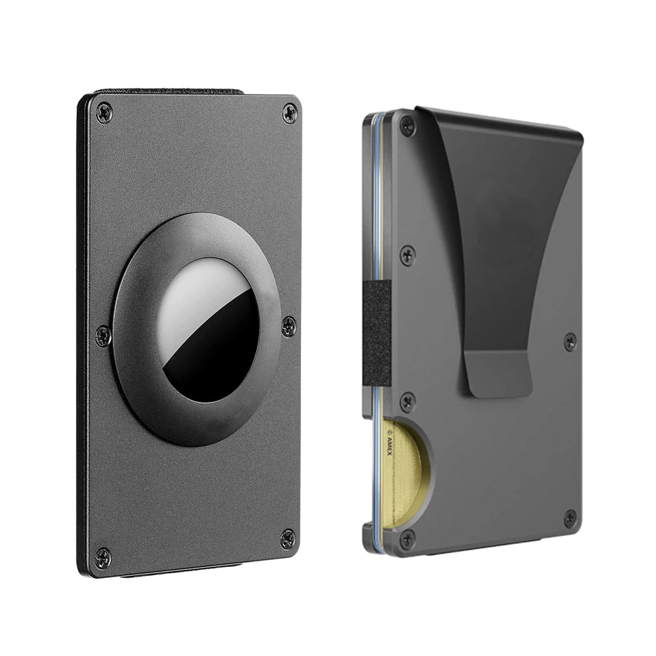 Zeeker Men's Metal Wallet | AirTag Bracket & RFID Blocking Metal Card Wallet Richie's black Air tag 2
