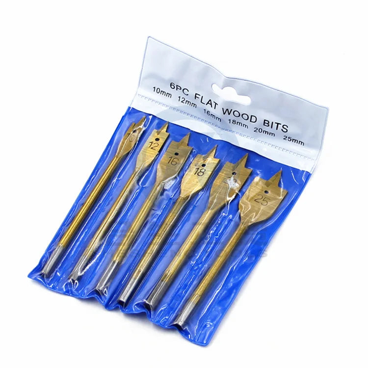 6-Piece Titanium Spade Drill Bit Set 10–25mm Woodworking Spade Drill Bit Set Richie's Gold