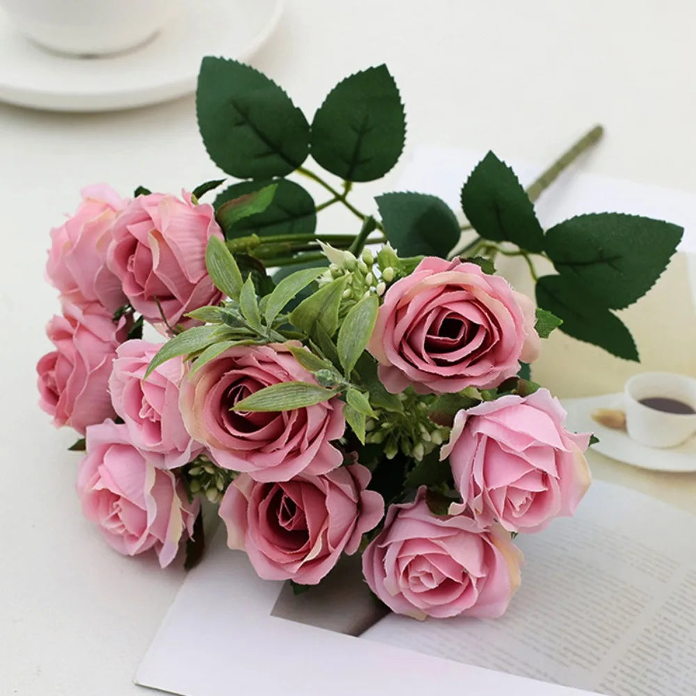 10-Head Artificial Rose Bouquet – 6 Colors for Home Decor Artificial Flower Bouquet Richie's Dark Pink