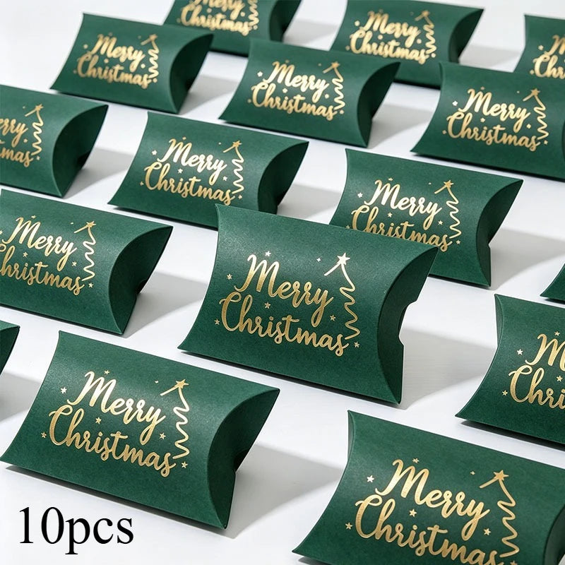 10pcs Golden Foil Christmas Pillow Gift Boxes – Small Wrap Gift Pillow Boxes Richie's green 10pcs One size fits all