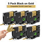 5-Pack TZe-231 Laminated Label Tape – Brother P-Touch Compatible Label Printer Tape Richie's 5PK Black on Gold 6mm