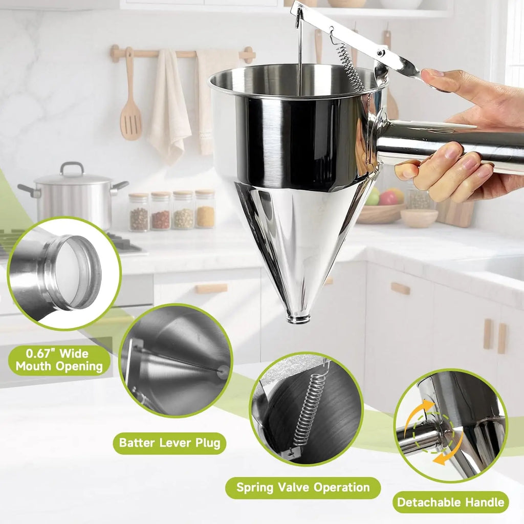 40oz Stainless Steel Pancake Batter Dispenser – Stand & 4 Nozzles Batter Dispenser Richie's