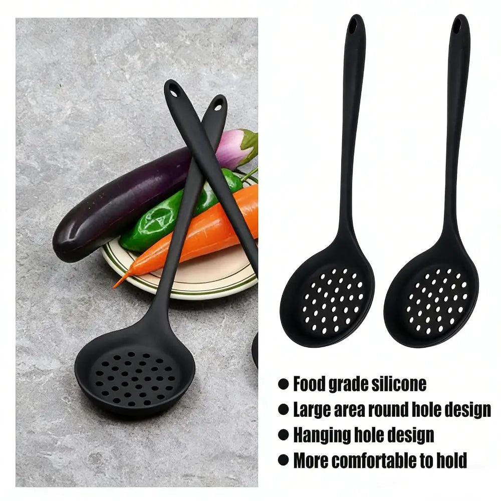 2-Pack Silicone Slotted Spoon Set – Skimmer & Strainer Silicone Kitchen Utensil Richie's