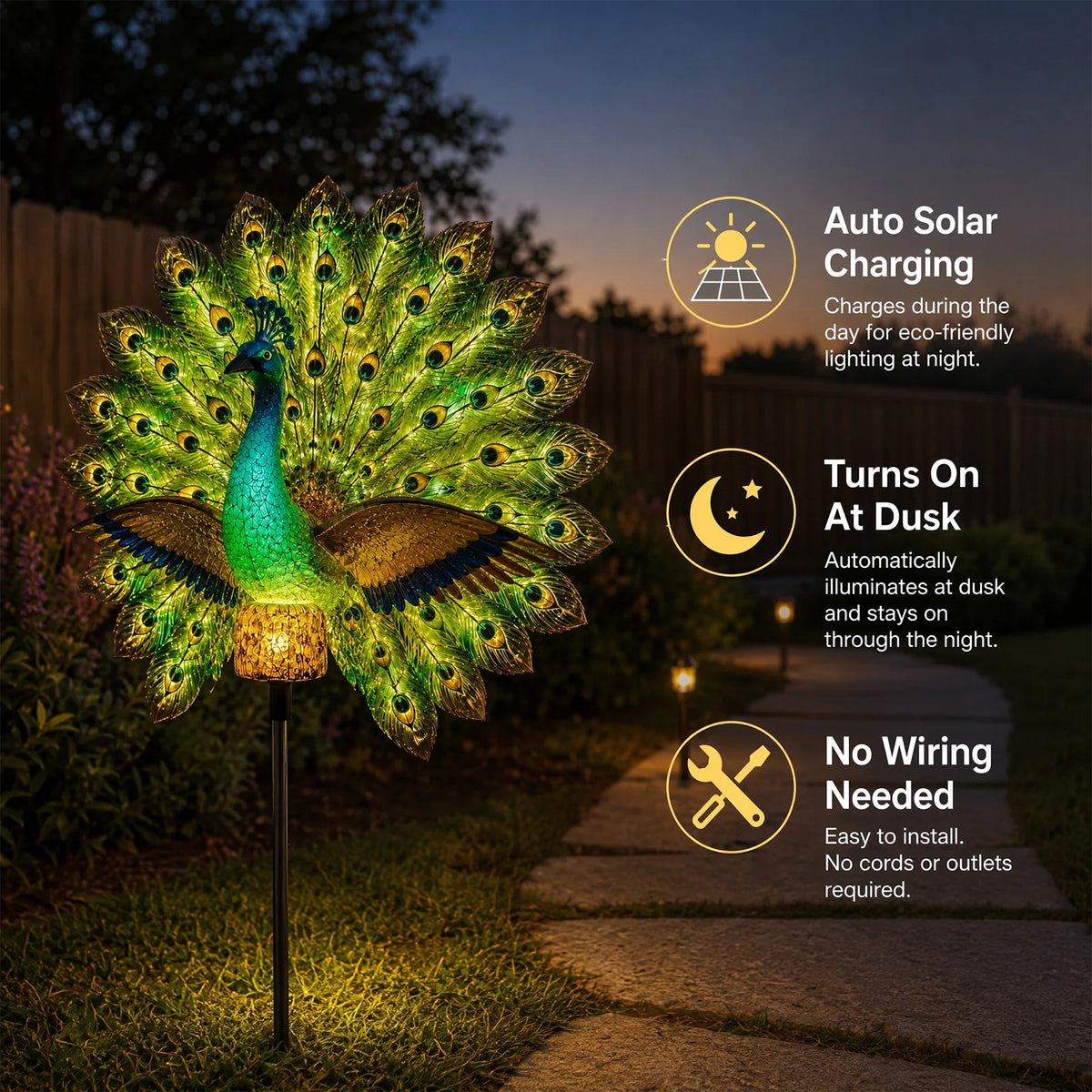 Solar Peacock Garden Stake Light – Resin Outdoor Figurine Solar Garden Stake Light Richie's