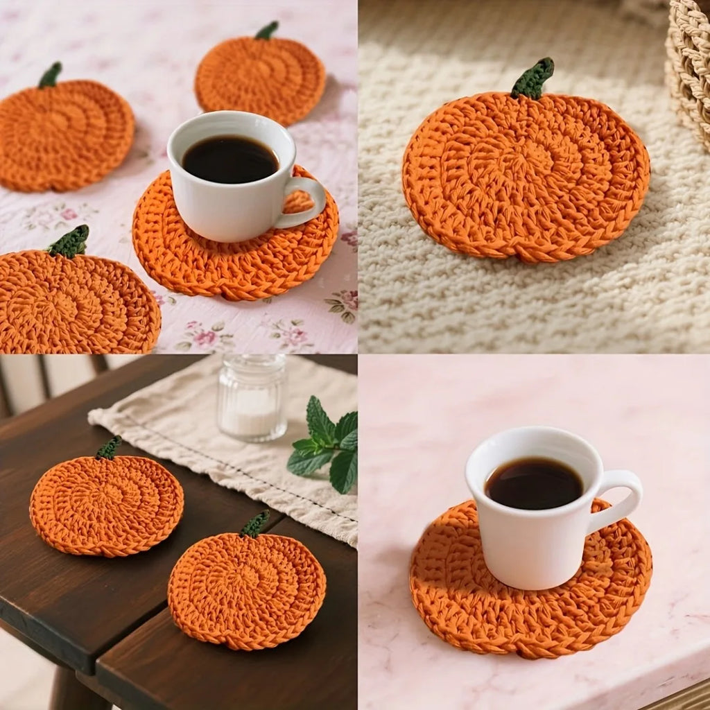 3-Pack Handmade Crochet Pumpkin Coasters | Fall Table Décor Crochet Coaster Set Richie's