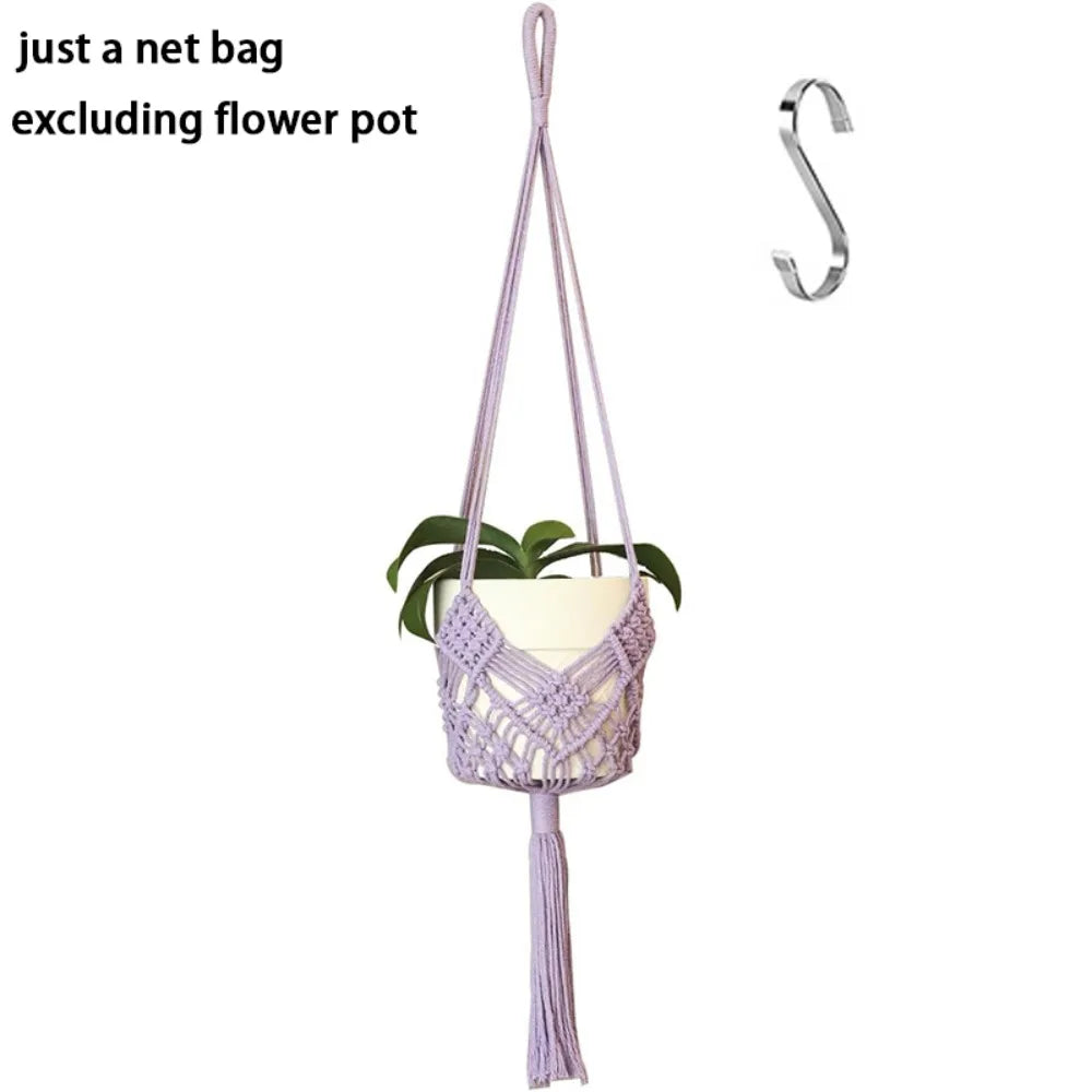 Boho Macrame Plant Hanger Cotton Rope Net Pouch for Succulents Macrame Plant Hanger Richie's Purple