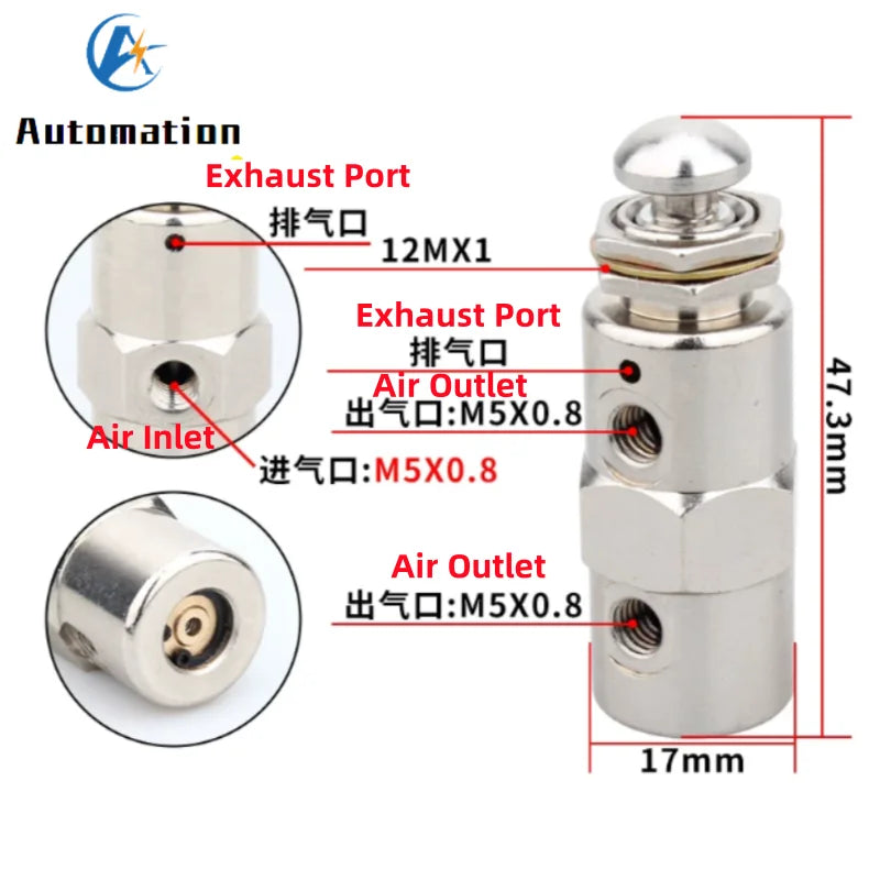 Pneumatic Valve 2-Position 5-Way M5 Push Button TAC2-4P Pneumatic Control Valve Richie's