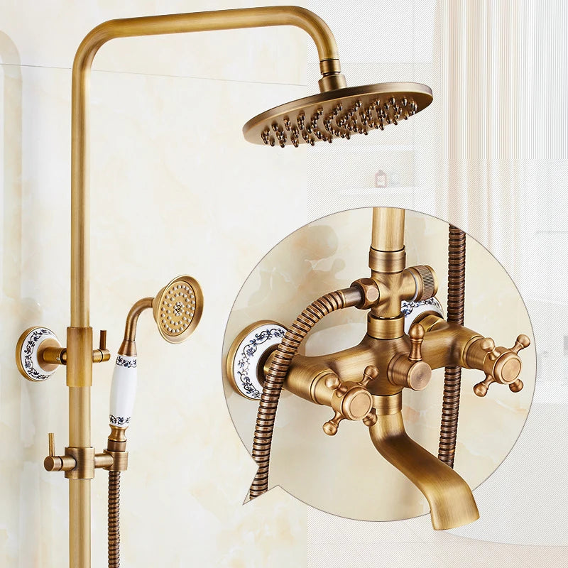 Antique Brass Wall-Mounted Bathtub Shower Faucet Mixer Set Shower Faucet Set Richie's E