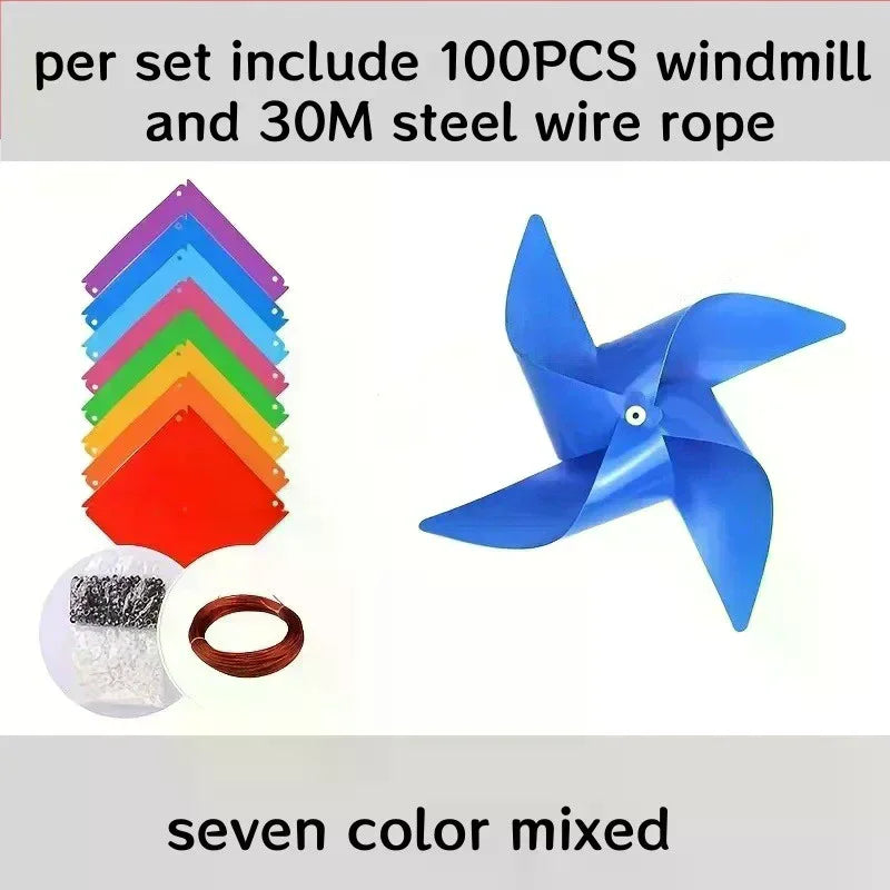 100Pcs Plastic Pinwheels Party Decoration + 30m Rope Party Decoration Richie's