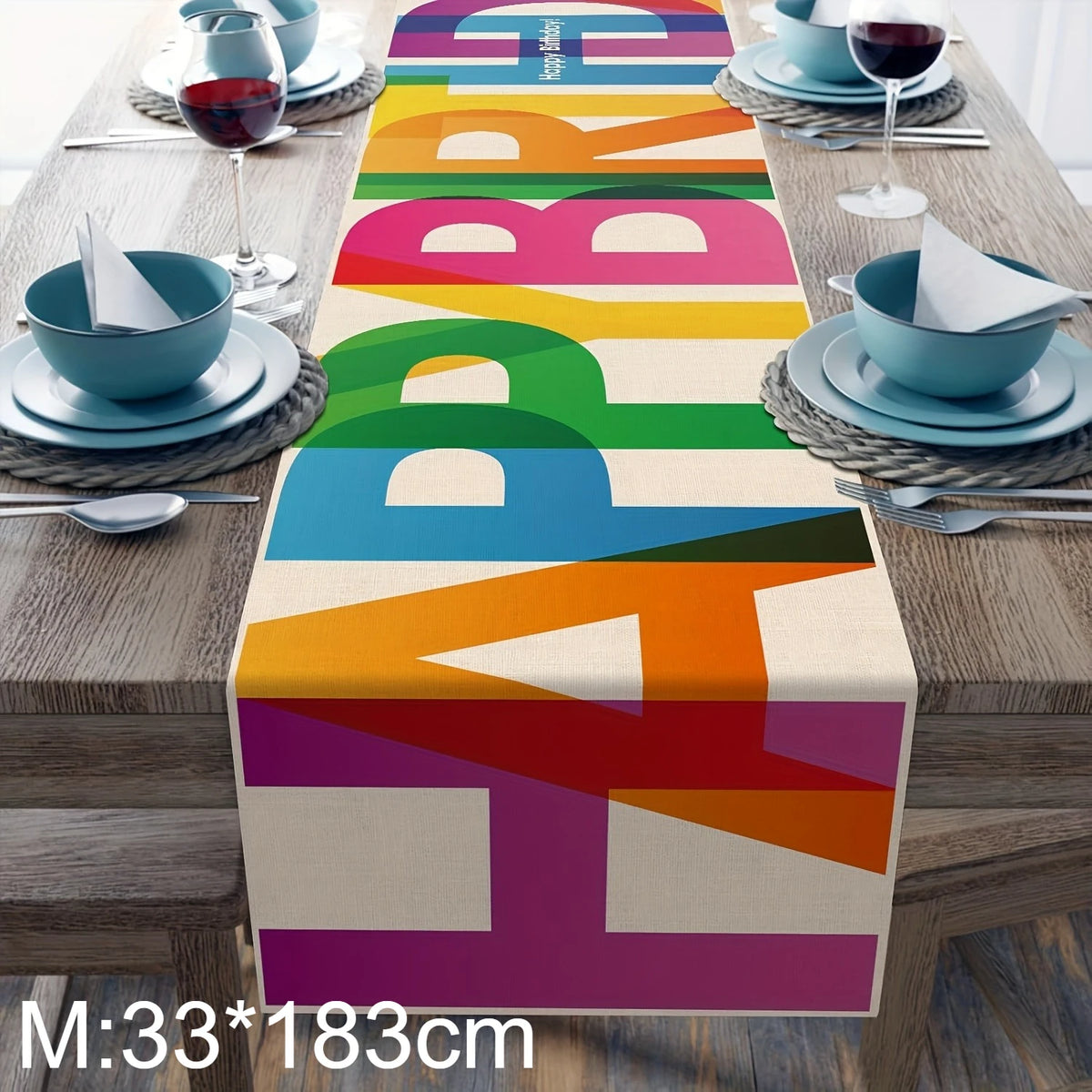 Happy Birthday Linen Table Runner – Colorful Party Decoration Table Runner Richie's M 1pc