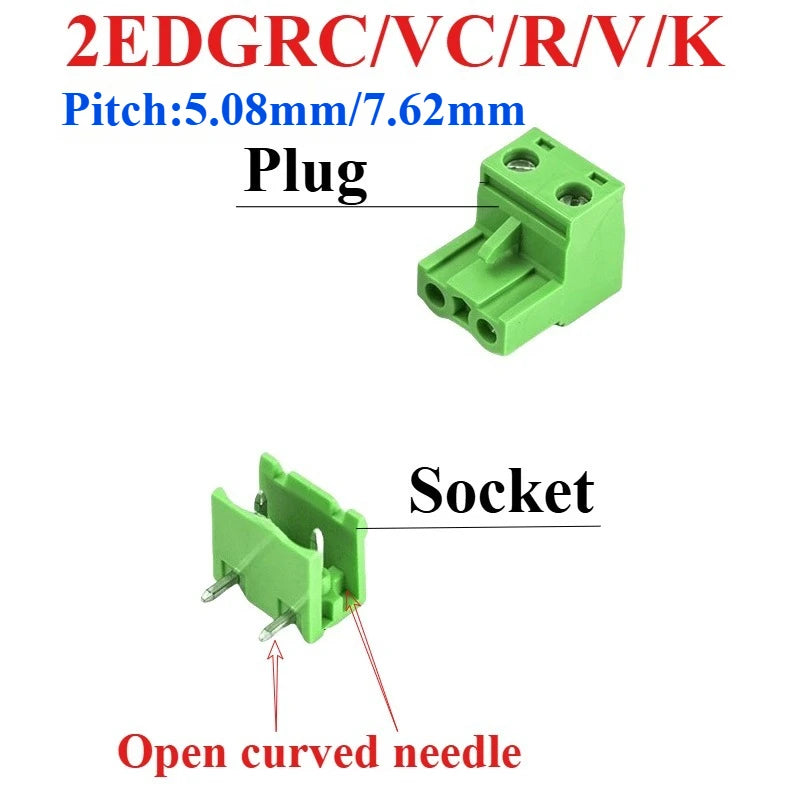 5.08mm 7.62mm PCB Terminal Block 2EDG Male Female Connector Set PCB Terminal Block Richie's NO.2 4P 2 Set|Plug and Socket|7.62mm Pitch