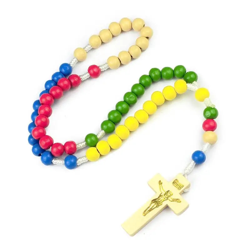 Wood Cross Prayer Bead Bracelet – Crucifix Charm Gift Cross Bead Bracelet Richie's A6