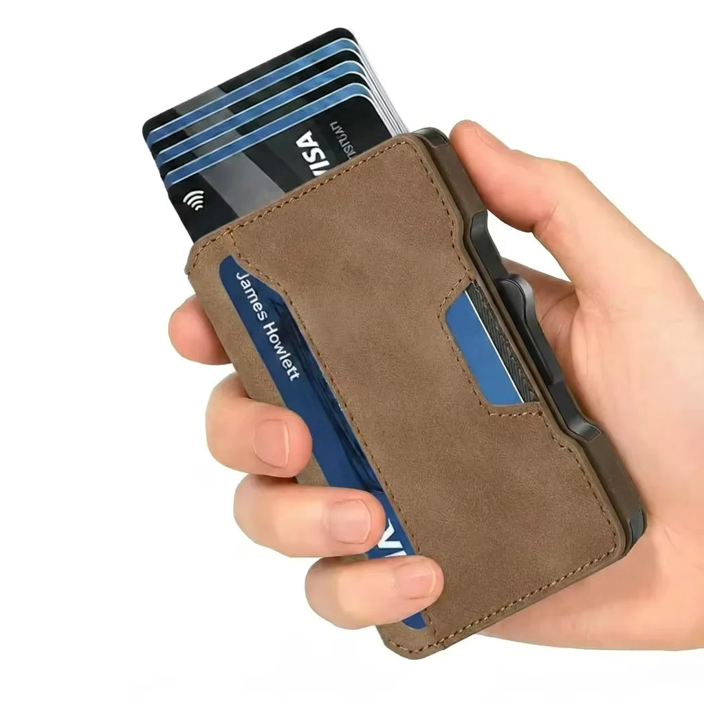 Zeeker RFID Blocking Carbon Fiber Slim Pop-Up Wallet for Men RFID Card Wallet Richie's Brown