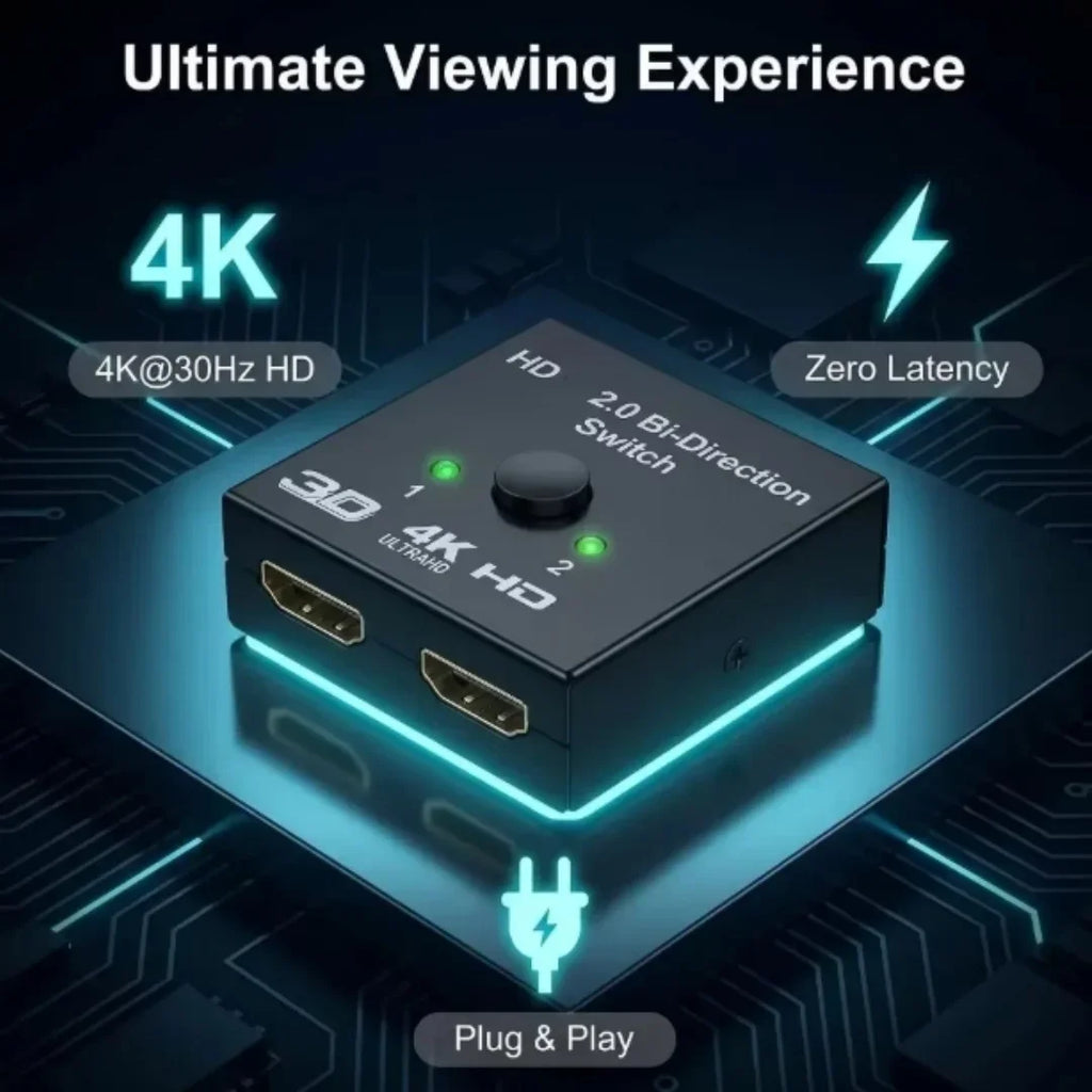 4K HDMI Bidirectional Switch Splitter 2.0 – 1x2/2x1 Adapter HDMI Switch Splitter Richie's