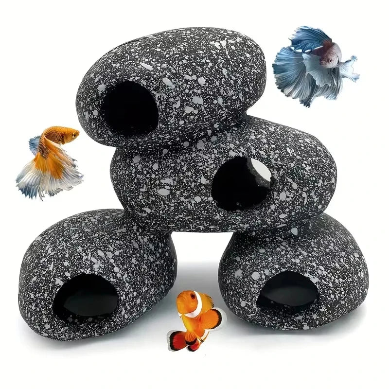 Aquarium Cichlid Rock Cave Ceramic Fish Tank Ornament 1-2 Pcs Aquarium Rock Cave Richie's