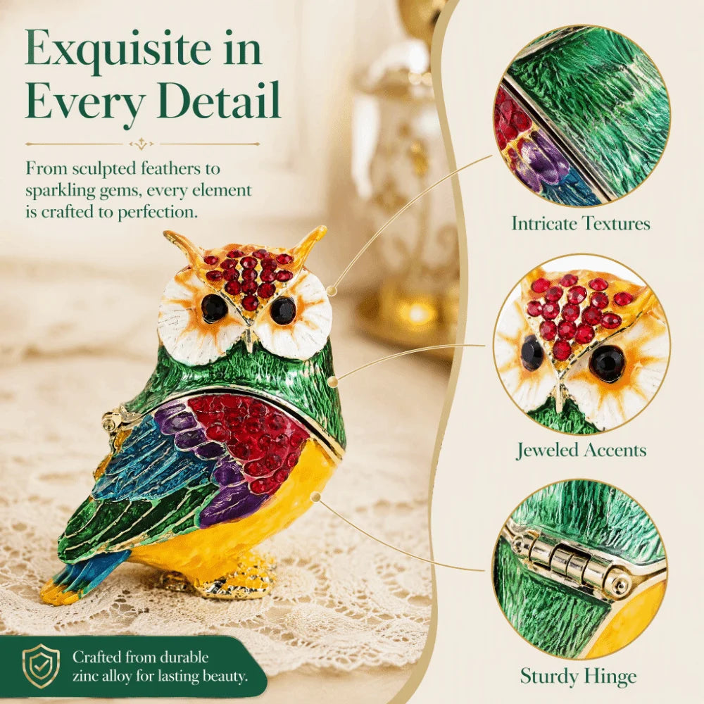 Zinc Alloy Owl Trinket Box – Rhinestone Jewelry Organizer Decorative Trinket Box Richie's