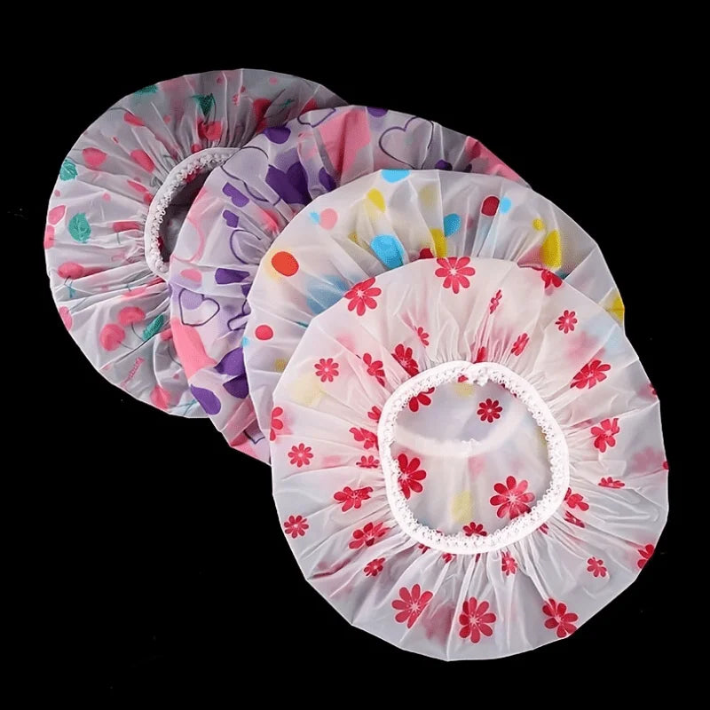 Adjustable Printed Shower Caps Reusable 5/10 Pack – Elastic Band Shower Cap Set Richie's