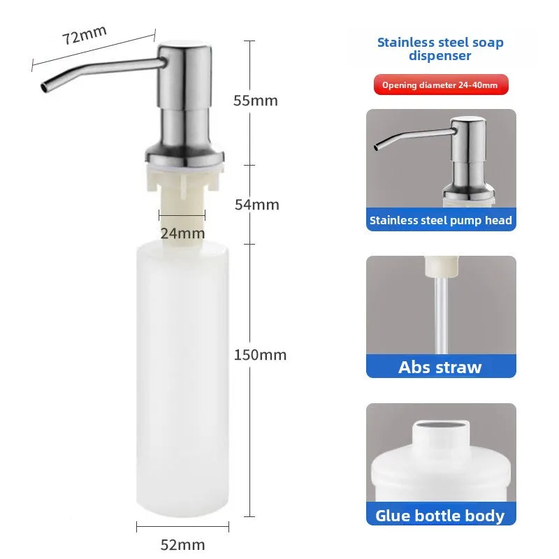 Kitchen Sink Soap Dispenser with Extension Tube Press Pump Soap Dispenser Richie's Stainless steel