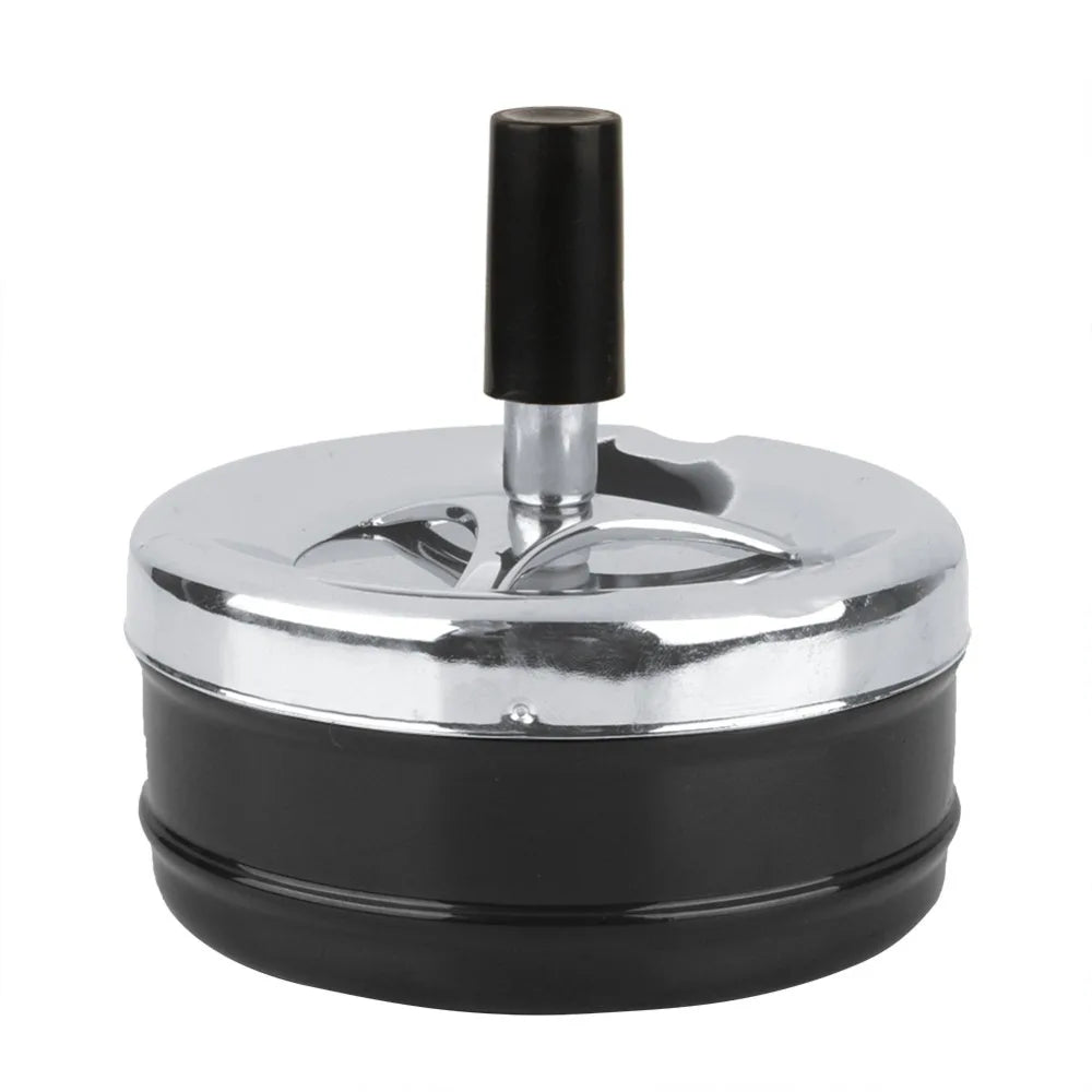 Modern Round Stainless Steel Ashtray – Windproof Spinning Lid Stainless Steel Ashtray Richie's Black-3.7inch